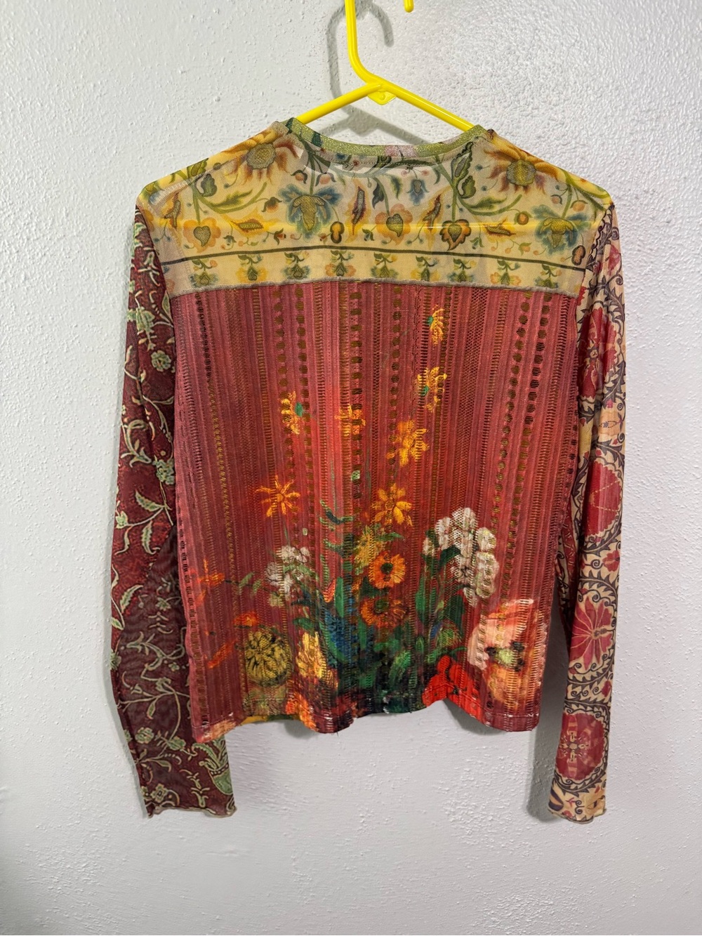 Desigual Polynesia tulle rare Multicolor Painted-Scene Tee semi sheer large - Picture 6 of 8